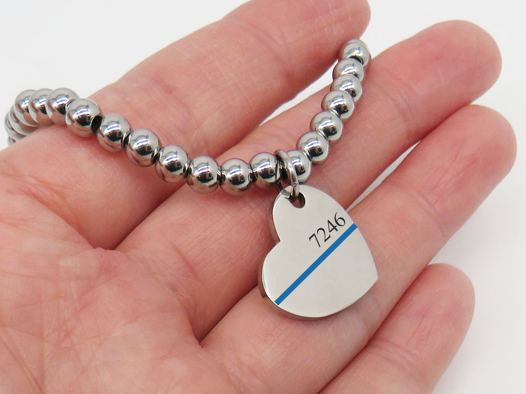 Thin Blue Line Bracelet, Blue Line Beaded Bracelet, Back the Blue Bracelet, Law Enforcement Badge Number Bracelet Deputy Wife Bracelet