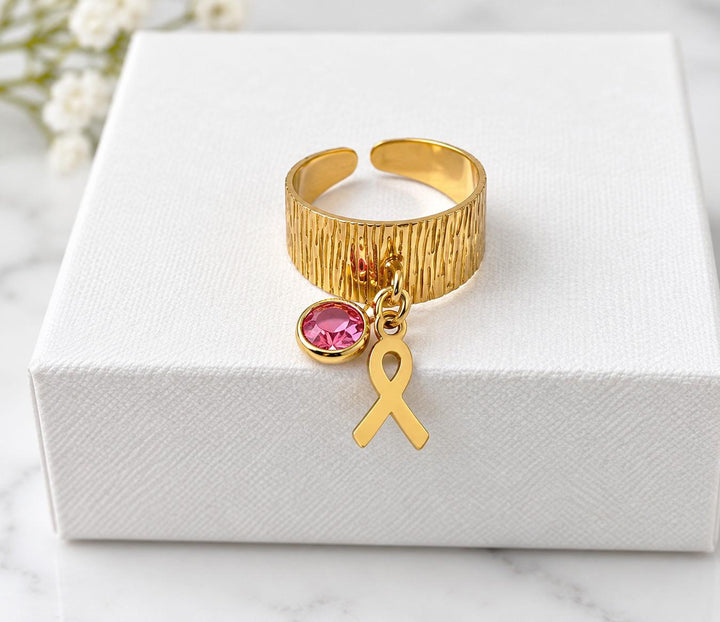 Awareness Ribbon Ring Gemstone Band Adjustable Awareness Jewelry, Survivor Gift, Hope Support