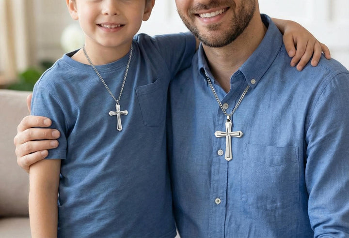 Boys Men Cross Necklace, Personalize Cross Necklace Jewelry, Boy Men Religious Gift, Cross Name Date Necklace, Boys Men Personalize Necklace