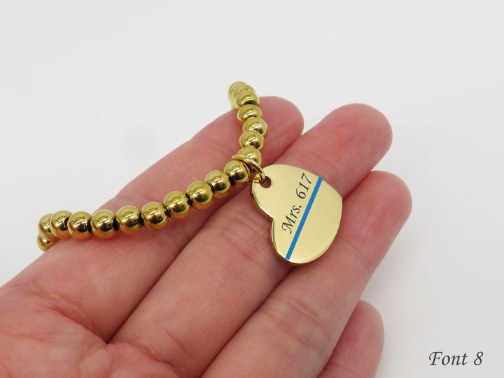 Thin Blue Line Bracelet, Blue Line Beaded Bracelet, Back the Blue Bracelet, Law Enforcement Badge Number Bracelet Deputy Wife Bracelet