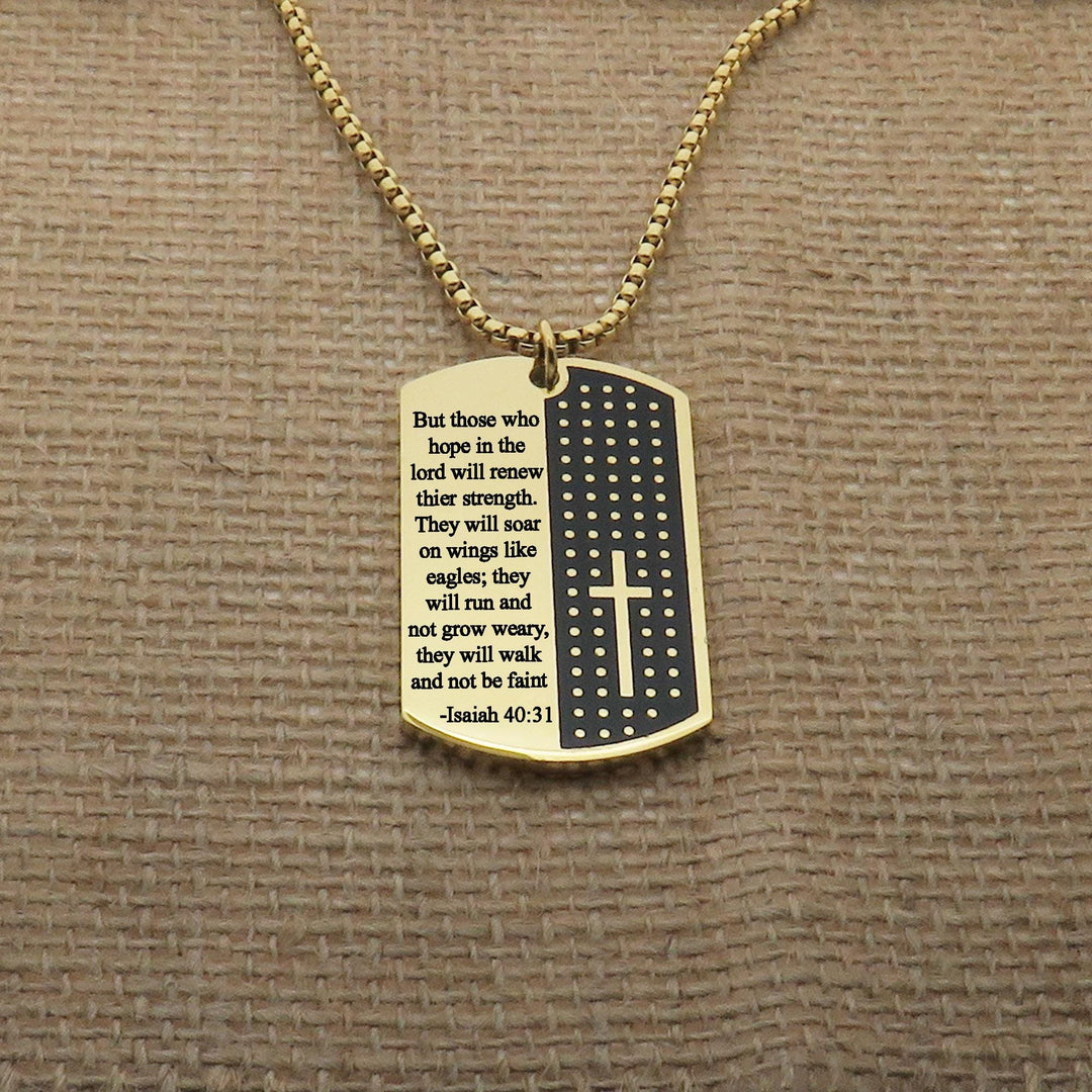 Personalized Custom Bible Verse Men's Necklace, Customize Men's Stainless Steel Necklace, Faith Dog Tag Necklace with Cross Necklace