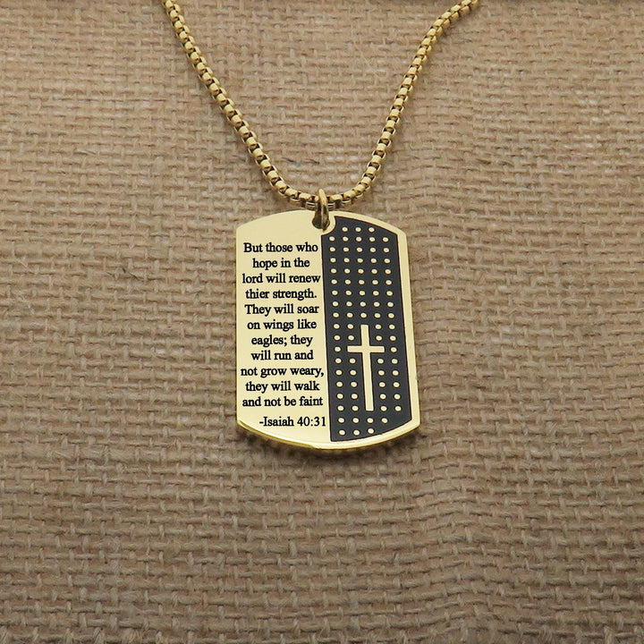 Personalized Custom Bible Verse Men's Necklace, Customize Men's Stainless Steel Necklace, Faith Dog Tag Necklace with Cross Necklace