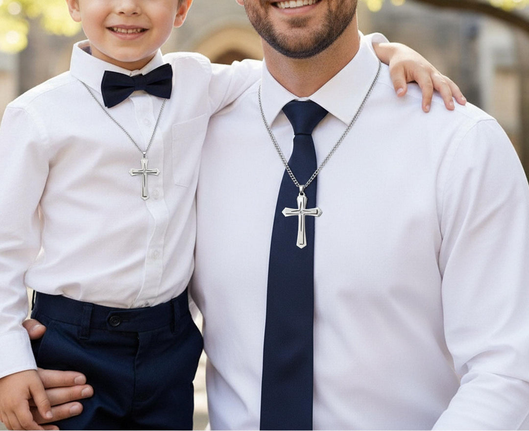 Personalized Communion Necklace, Boys Men Cross Name DOB 1st Gift