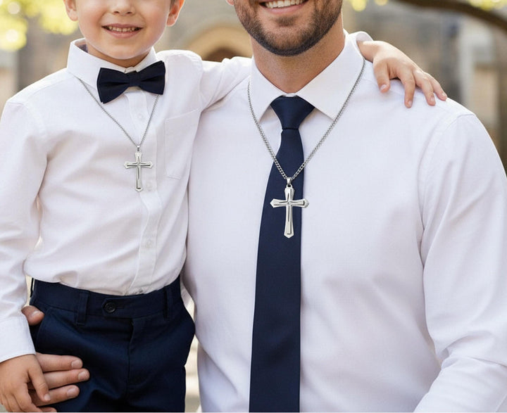 Personalized Communion Necklace, Boys Men Cross Name DOB 1st Gift