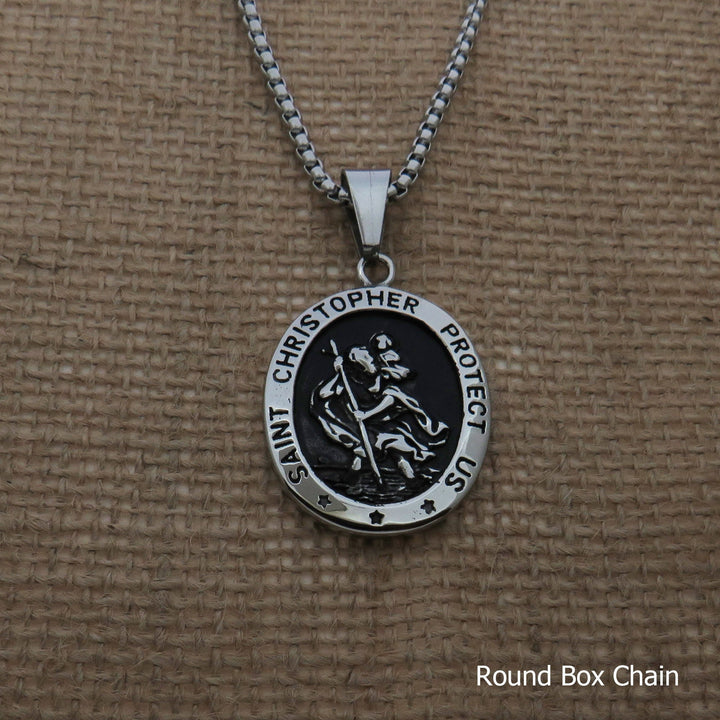St Christopher Oval Medal Necklace, Mens Gifts, Protection Medal Necklace, Waterproof Saint Christopher Necklace