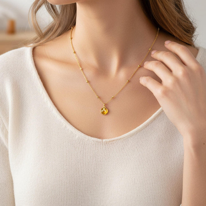 Yellow Ribbon Awareness Necklace, Yellow Birthstone Pendant 5/8in.
