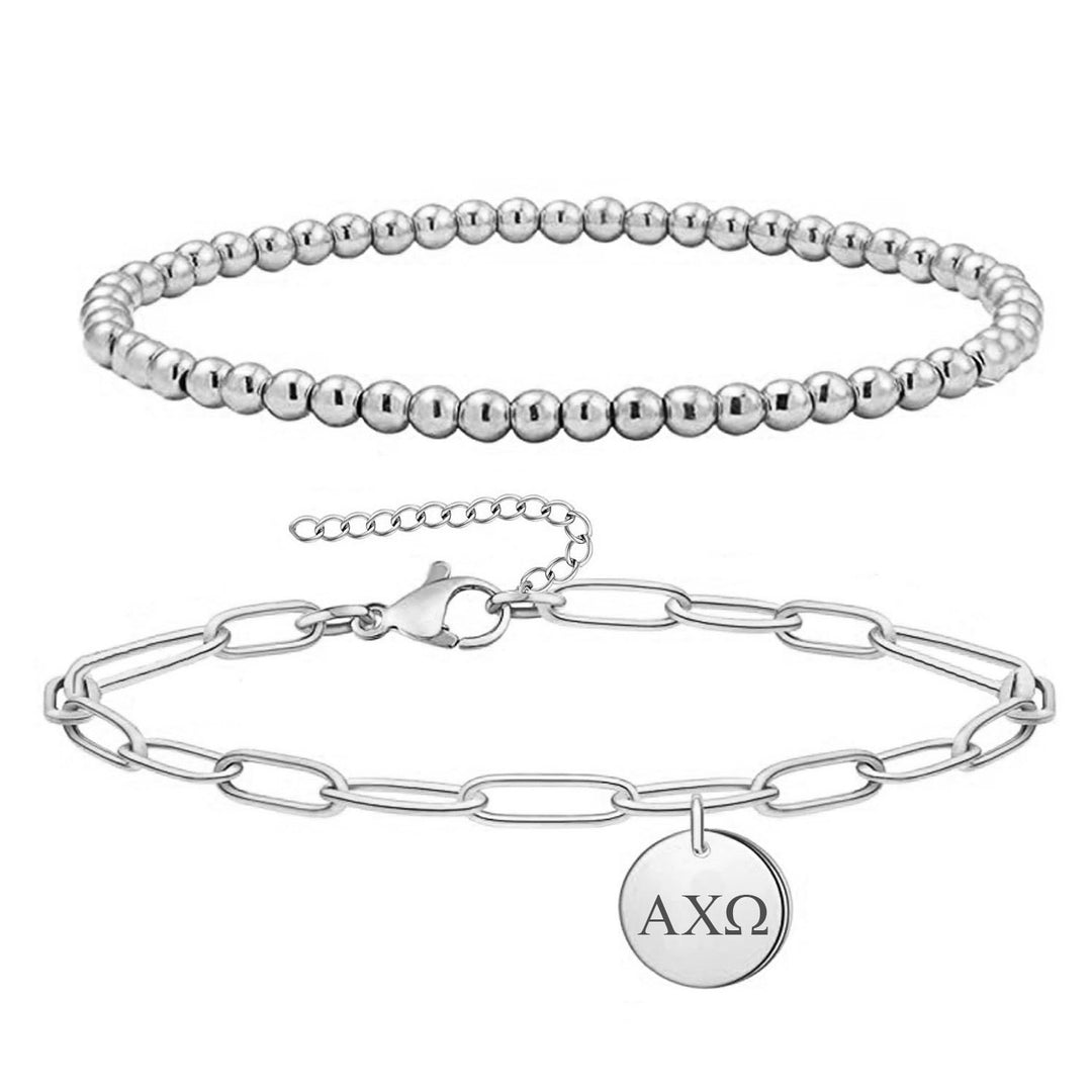 Alpha Chi Omega Paperclip and Beaded Bracelet Stainless Steel