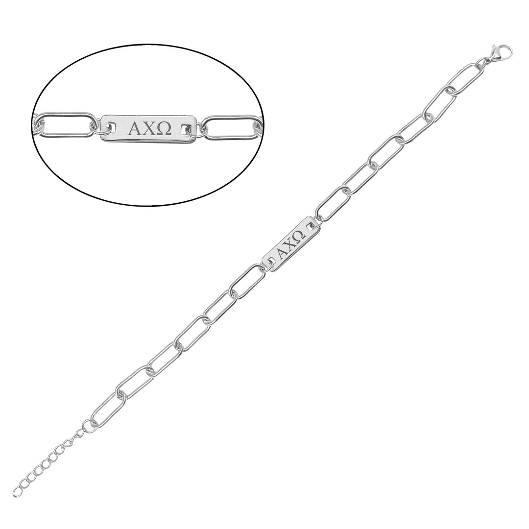 Alpha Chi Omega Bar Paperclip Bracelet, Sorority Bar Paperclip Bracelet Stainless Steel