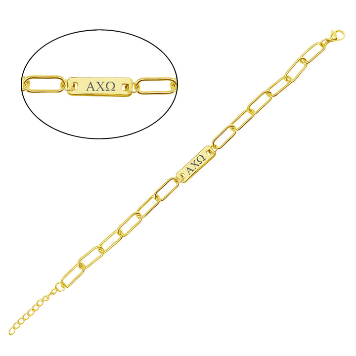 Alpha Chi Omega Bar Paperclip Bracelet, Sorority Bar Paperclip Bracelet Gold Filled over Stainless Steel