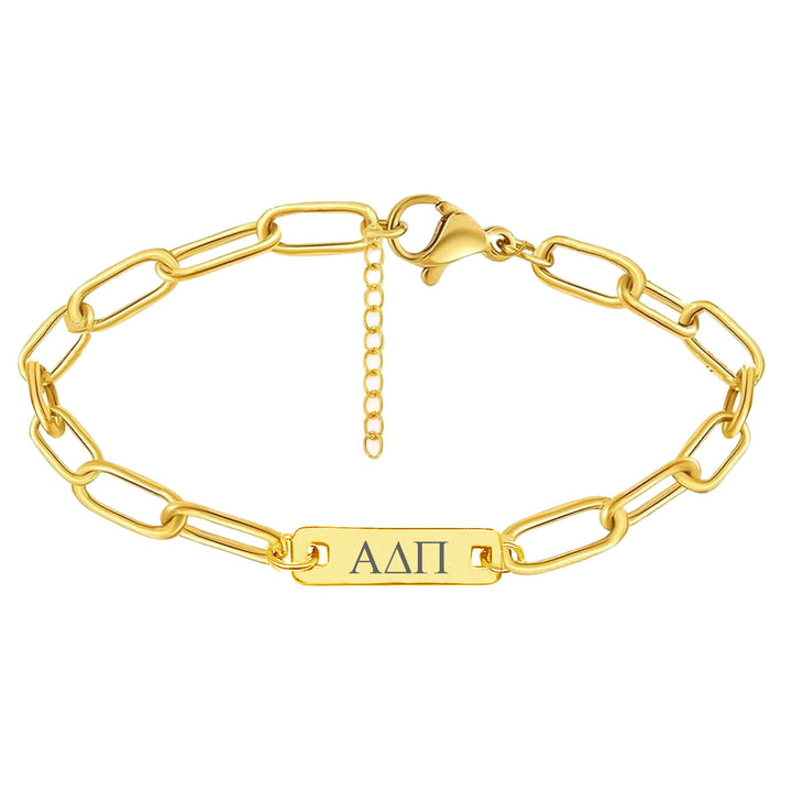 Alpha Delta Pi Bar Paperclip Bracelet, Sorority Bar Paperclip Bracelet Gold Filled over Stainless Steel