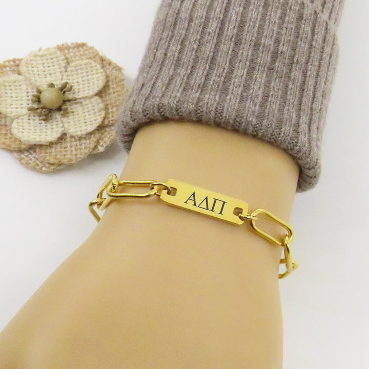 Alpha Delta Pi Bar Paperclip Bracelet, Sorority Bar Paperclip Bracelet Gold Filled over Stainless Steel