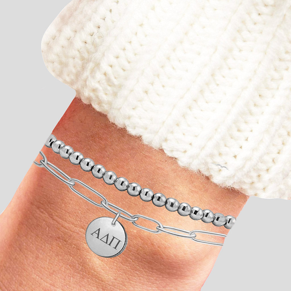 Alpha Delta Pi Paperclip and Beaded Bracelet Stainless Steel