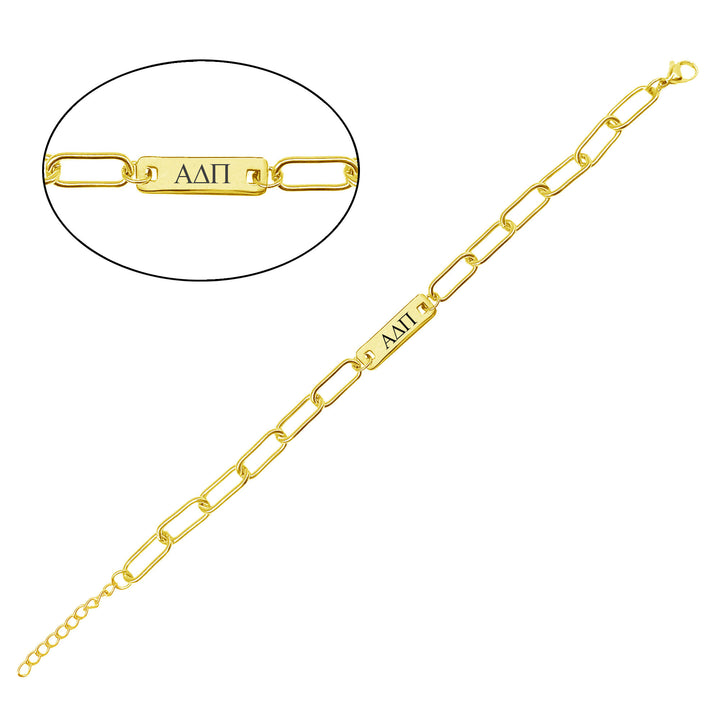 Alpha Delta Pi Bar Paperclip Bracelet, Sorority Bar Paperclip Bracelet Gold Filled over Stainless Steel