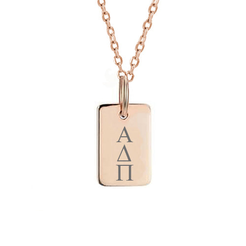 Alpha Delta Pi Mini Dog Tag Necklace Rose Gold Filled