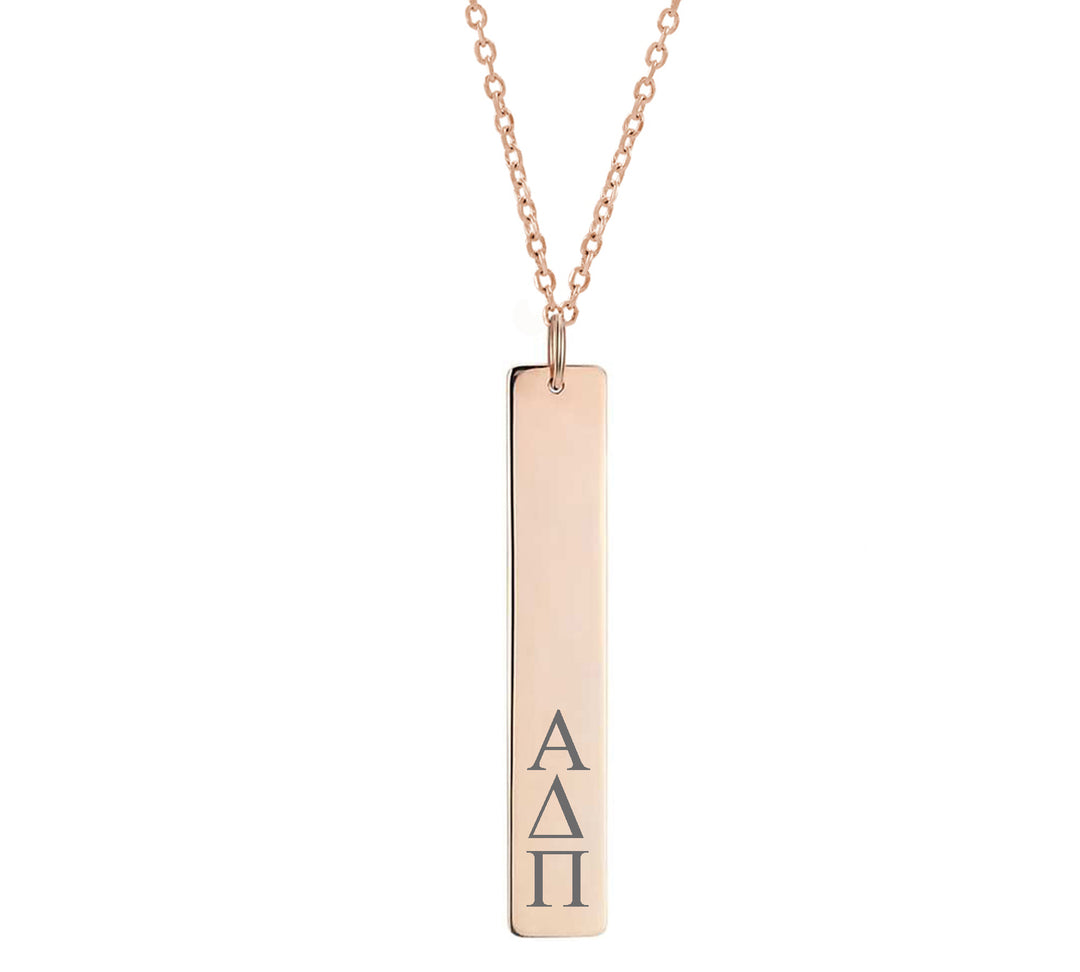 Alpha Delta Pi Vertical Bar Necklace Rose Gold Filled