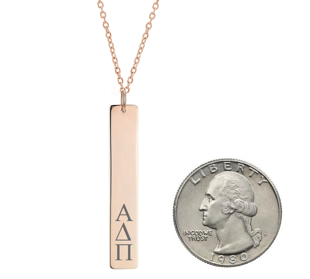 Alpha Delta Pi Vertical Bar Necklace Rose Gold Filled