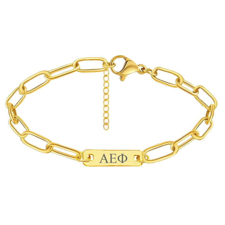 Alpha Epsilon Phi Bar Paperclip Bracelet, Sorority Bar Paperclip Bracelet Gold Filled over Stainless Steel