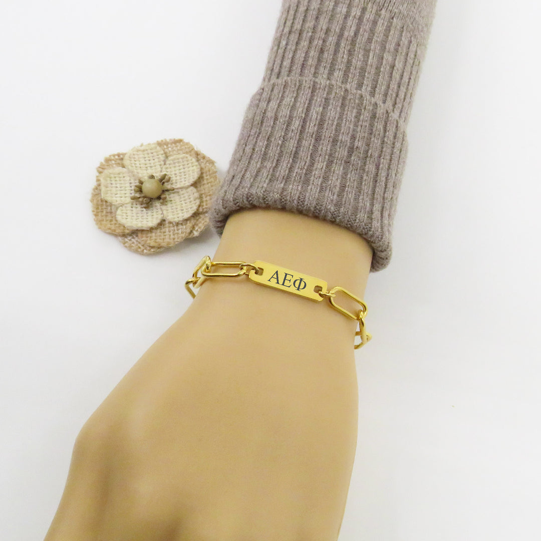 Alpha Epsilon Phi Bar Paperclip Bracelet, Sorority Bar Paperclip Bracelet Gold Filled over Stainless Steel