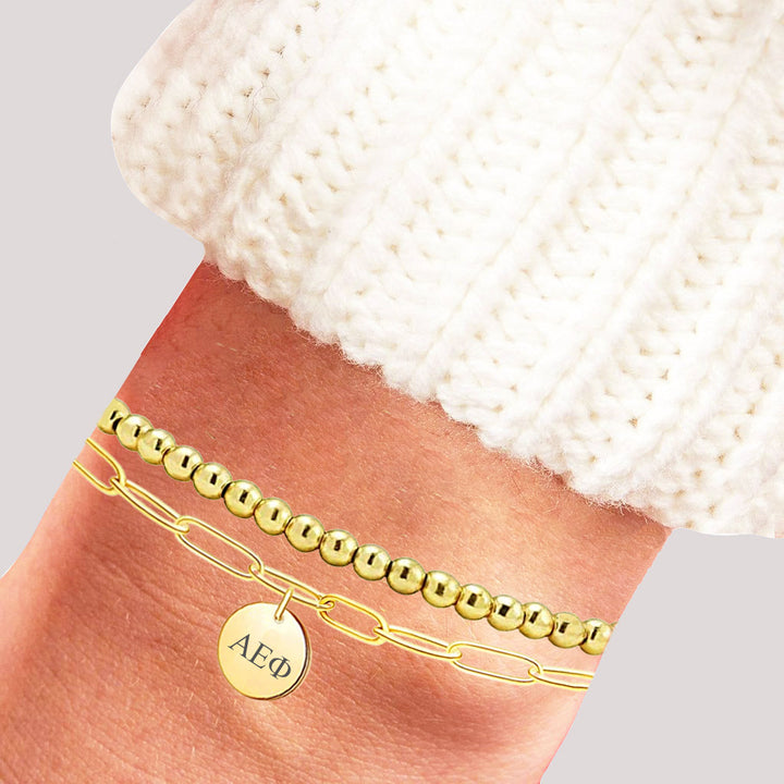 Alpha Epsilon Phi Paperclip and Beaded Bracelet Gold Filled