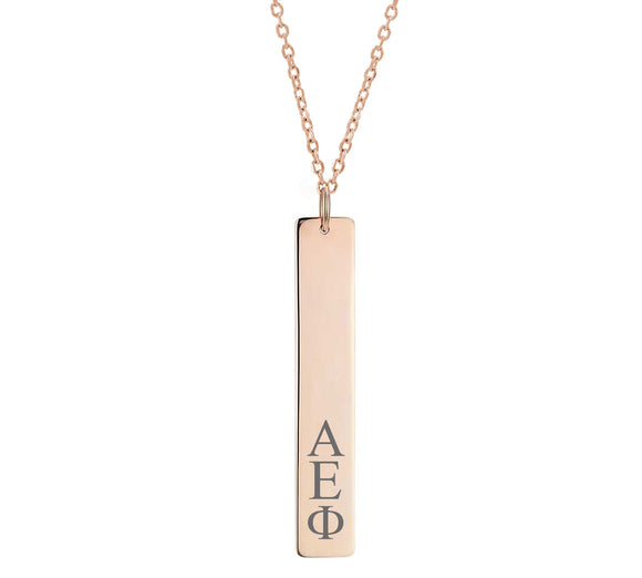 Alpha Epsilon Phi Vertical Bar Necklace Rose Gold Filled
