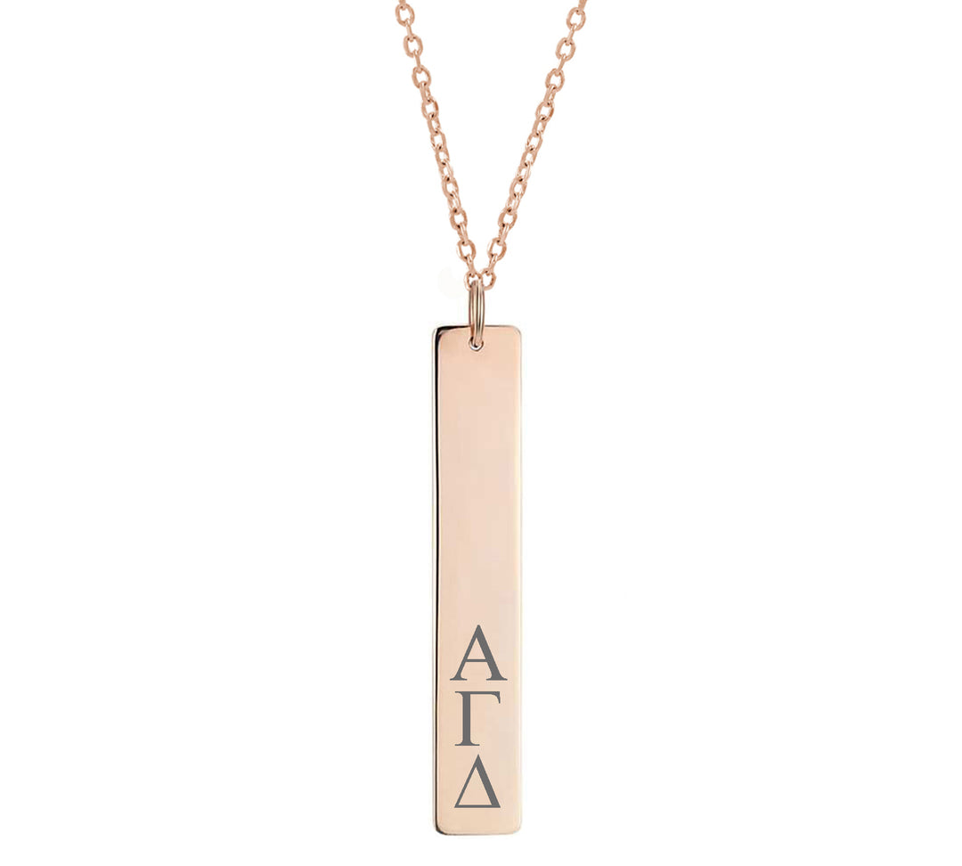 Alpha Gamma Delta Vertical Bar Necklace Rose Gold Filled