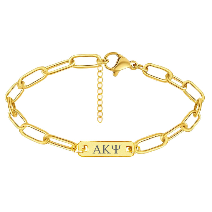 Alpha Kappa Psi Bar Paperclip Bracelet, Sorority Bar Paperclip Bracelet Gold Filled over Stainless Steel