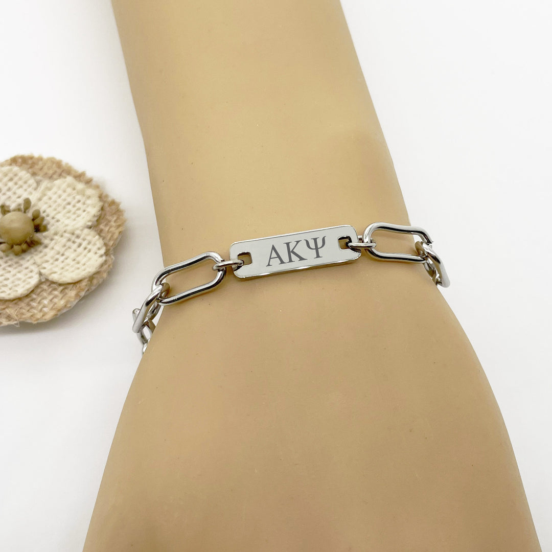 Alpha Kappa Psi Bar Paperclip Bracelet, Sorority Bar Paperclip Bracelet Stainless Steel