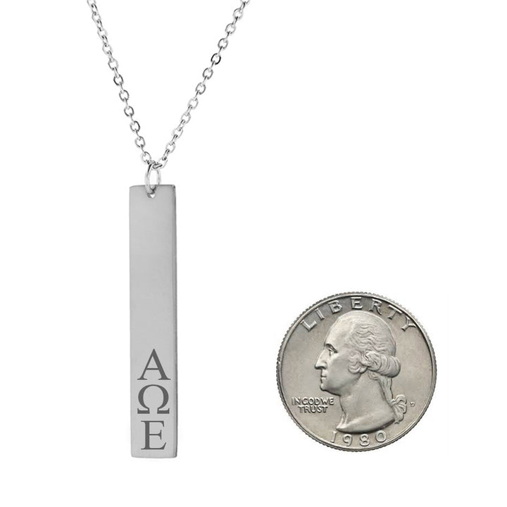 Alpha Omega Epsilon Vertical Bar Necklace Stainless Steel