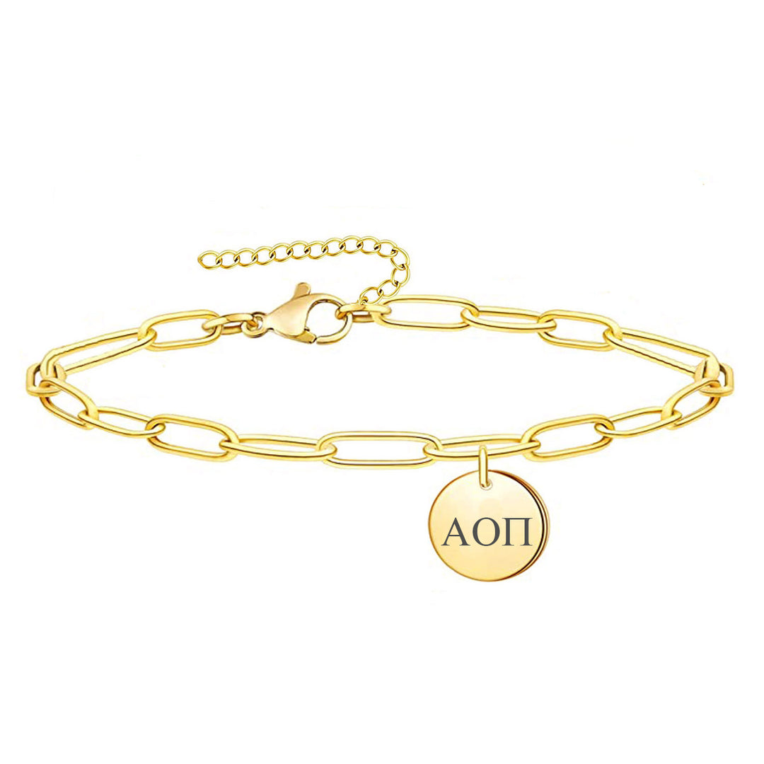 Alpha Omicron Pi Paperclip Bracelet Gold Filled