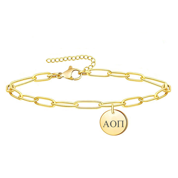 Alpha Omicron Pi Paperclip Bracelet Gold Filled