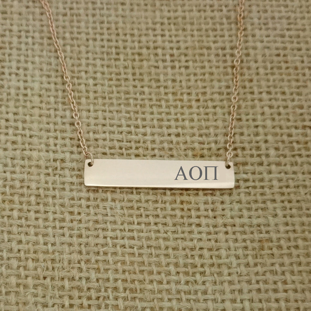 Alpha Omicron Pi Sorority Horizontal Bar Necklace