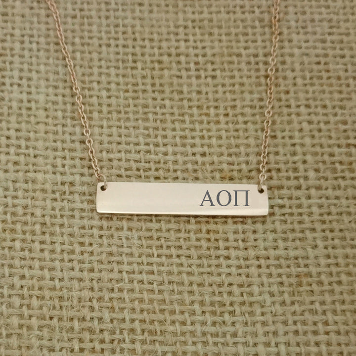 Alpha Omicron Pi Sorority Horizontal Bar Necklace