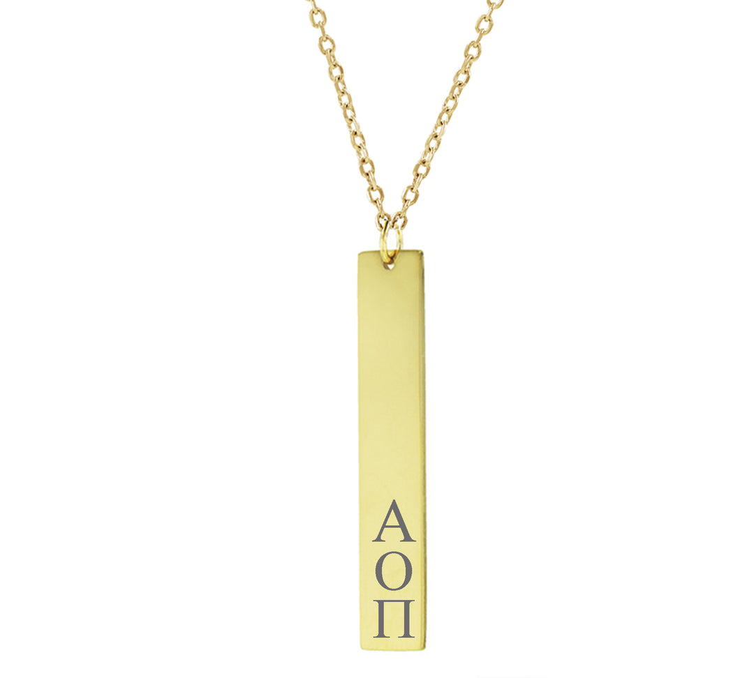 Alpha Omicron Pi Vertical Bar Necklace Gold Filled