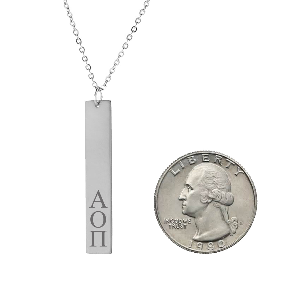 Alpha Omicron Pi Vertical Bar Necklace Stainless Steel