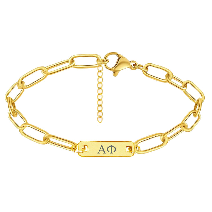 Alpha Phi Bar Paperclip Bracelet, Sorority Bar Paperclip Bracelet Gold Filled over Stainless Steel