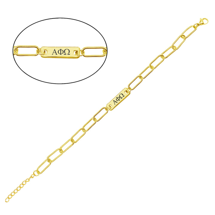 Alpha Phi Omega Bar Paperclip Bracelet, Sorority Bar Paperclip Bracelet Gold Filled over Stainless Steel