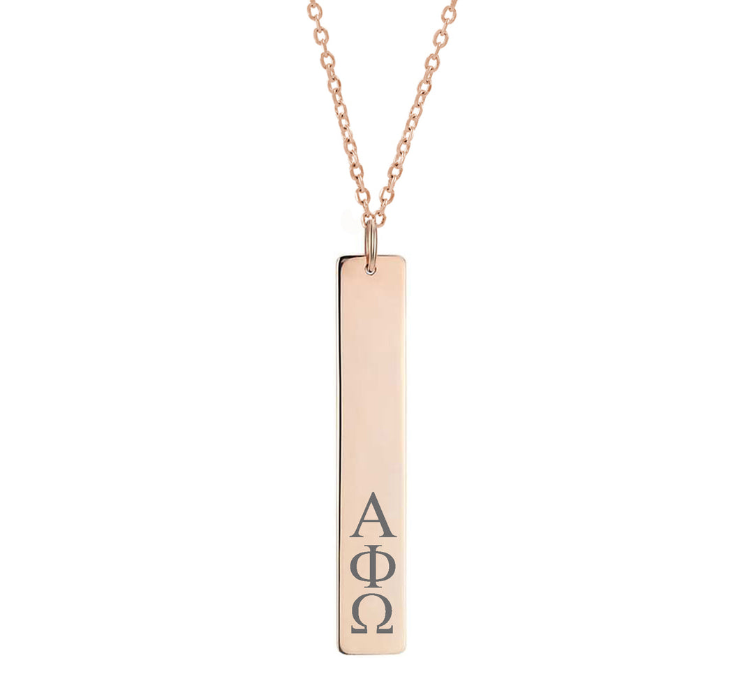 Alpha Phi Omega Vertical Bar Necklace Rose Gold Filled