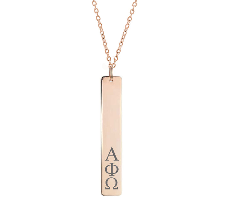 Alpha Phi Omega Vertical Bar Necklace Rose Gold Filled