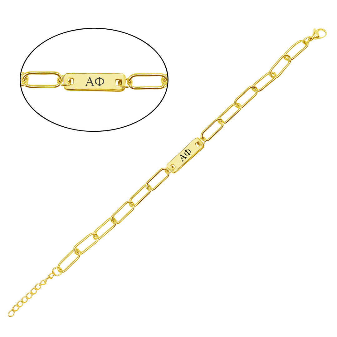 Alpha Phi Bar Paperclip Bracelet, Sorority Bar Paperclip Bracelet Gold Filled over Stainless Steel