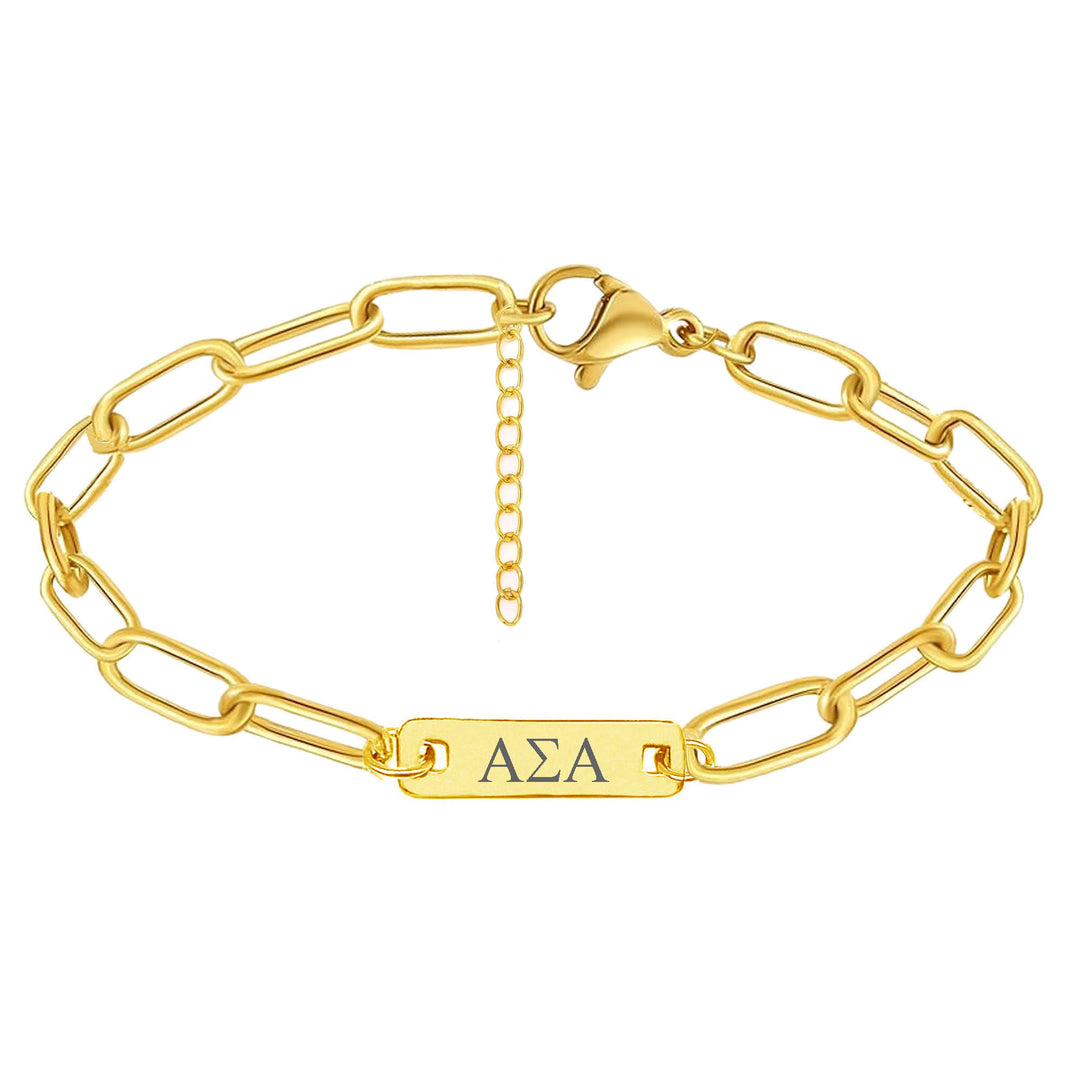 Alpha Sigma Alpha Bar Paperclip Bracelet, Sorority Bar Paperclip Bracelet Gold Filled over Stainless Steel