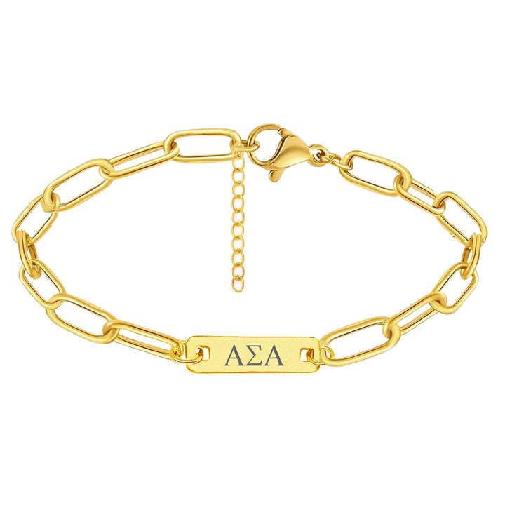 Alpha Sigma Alpha Bar Paperclip Bracelet, Sorority Bar Paperclip Bracelet Gold Filled over Stainless Steel