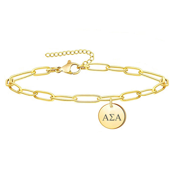 Alpha Sigma Alpha Paperclip Bracelet Gold Filled