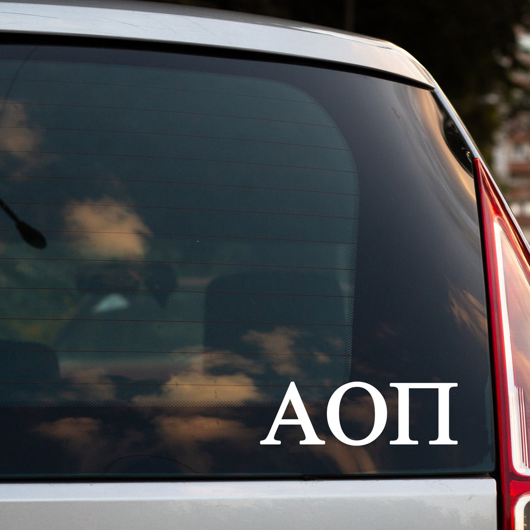 Alpha Omicron Pi Sorority Car Sticker, Decal Letters Only, Laptop Sticker, Rush Week, Alpha O, AOII, ΑΟΠ, Sorority Sticker