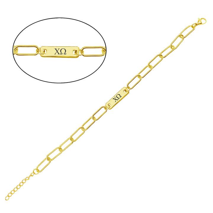 Chi Omega Bar Paperclip Bracelet, Sorority Bar Paperclip Bracelet Gold Filled over Stainless Steel