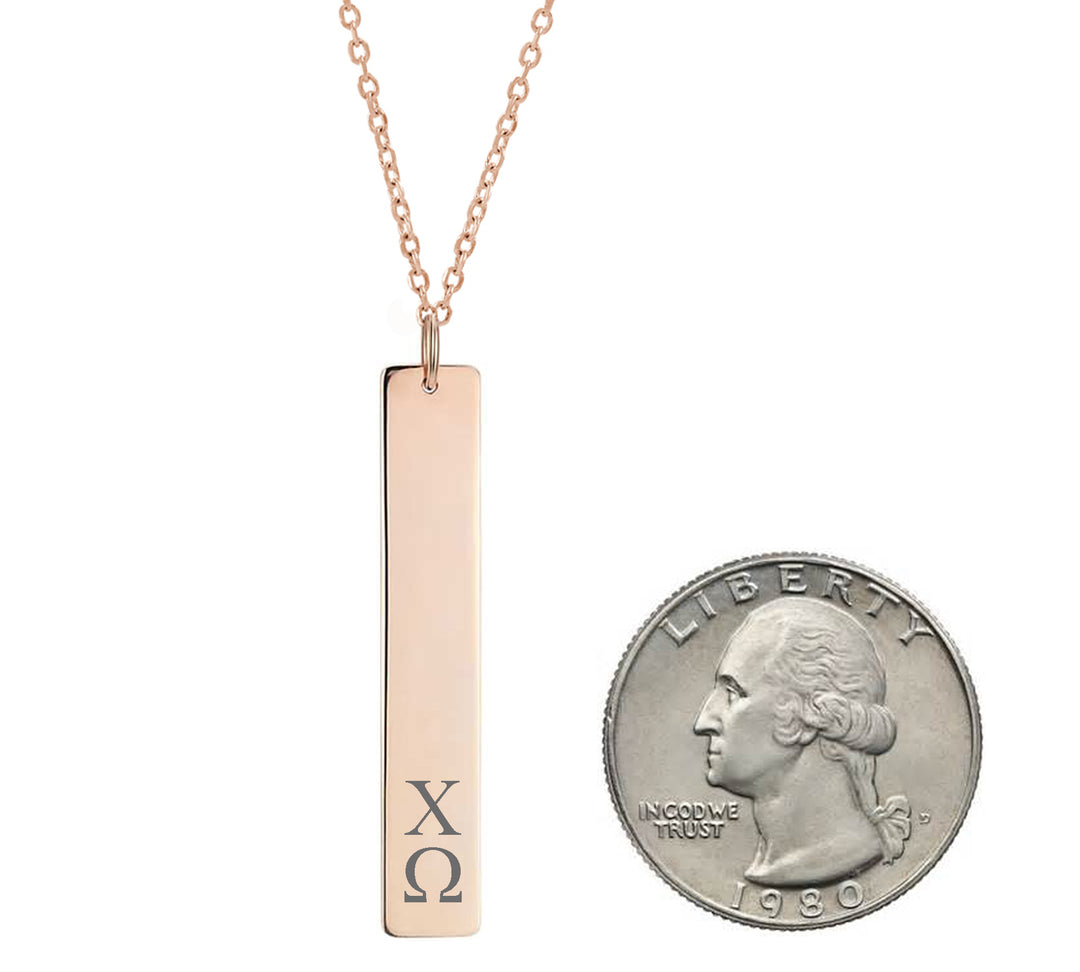 Chi Omega Vertical Bar Necklace Rose Gold Filled