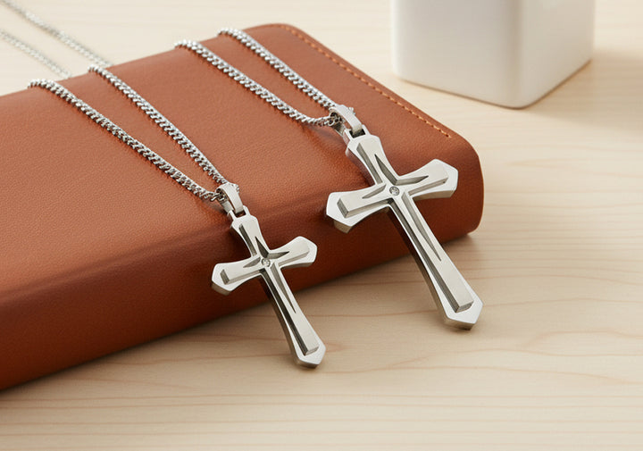 Boys Men Cross Necklace, Personalize Cross Necklace Jewelry, Boy Men Religious Gift, Cross Name Date Necklace, Boys Men Personalize Necklace
