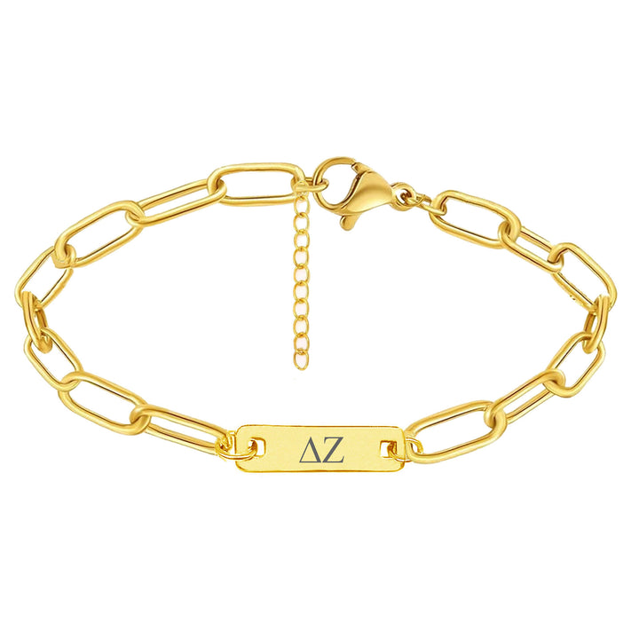 Delta Zeta Bar Paperclip Bracelet, Sorority Bar Paperclip Bracelet Gold Filled over Stainless Steel