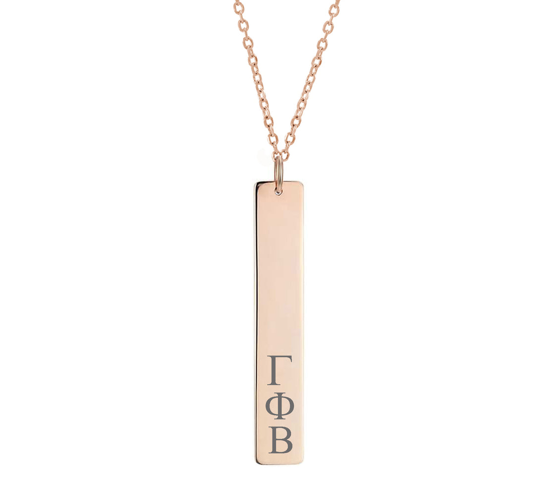 Gamma Phi Beta Vertical Bar Necklace Rose Gold Filled