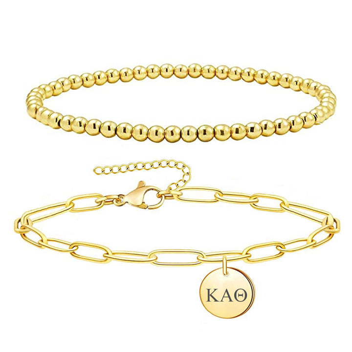 Kappa Alpha Theta Paperclip and Beaded Bracelet Gold Filled