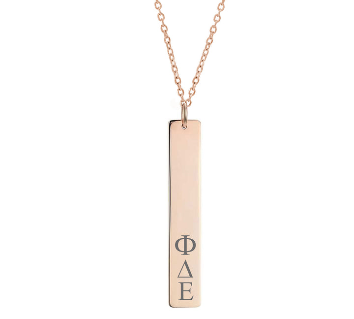 Phi Delta Epsilon Vertical Bar Necklace Rose Gold Filled